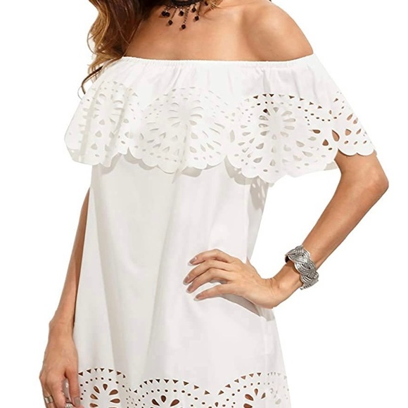 Off Shoulder Ruffle Tunic Shift Dress - Picture 3 of 4